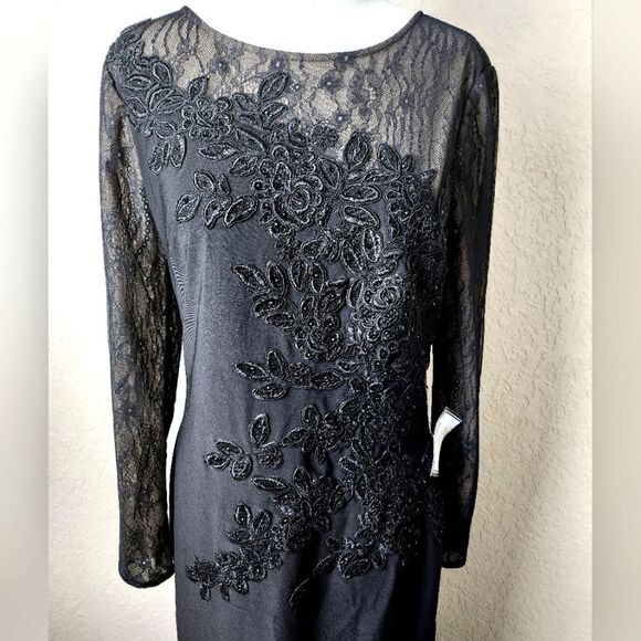 Xscape Lace Embroidered Beaded Evening Gown Dress Black Size 8 New - Picture 3 of 10